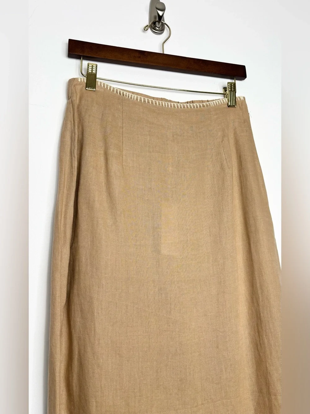 Petal & Pup Odette Linen Maxi Skirt Camel Tan XS NWT 100% Linen Contrast Stitch